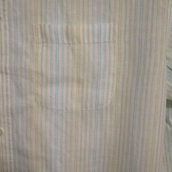 Brooks Brothers Shirt Mens 2XL Short Sleeve Button Linen White Green Striped - Picture 4 of 5
